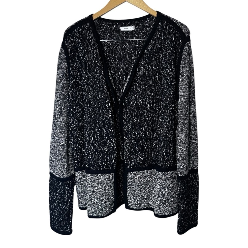 Vince Cotton Wool Blend Knit Open Front Cardigan Black Grey Sweater Size XL